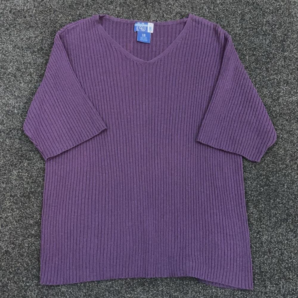 Venezia Jeans Sweater Womens Plus 18 Purple V Neck Short Sleeve Knit Pullover